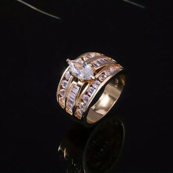 Triple-Row Cubic Zirconia Ring Size 9 - Picture 7 of 9